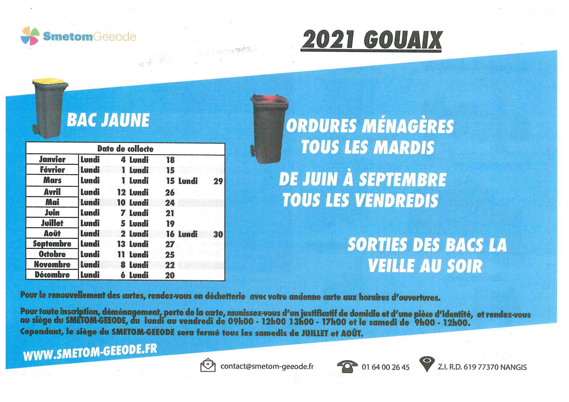 calendrierramassagedespoubelles1 Gouaix